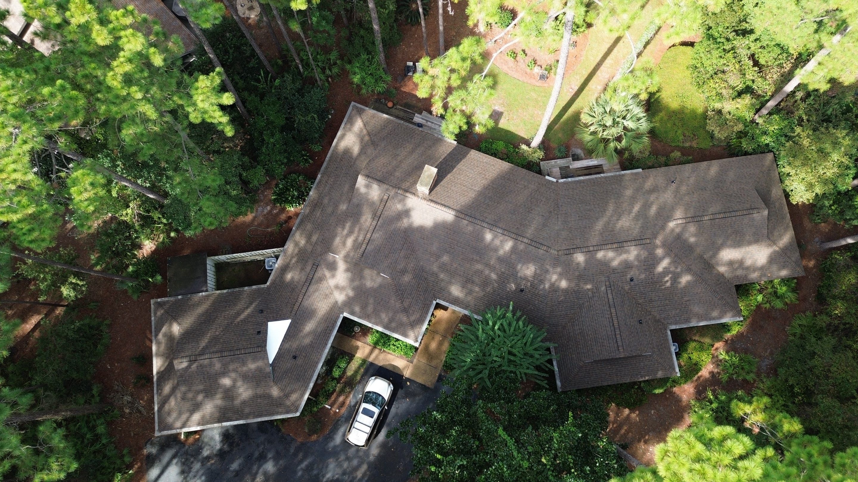 Aerial view of completed roof replacement on residential home in Bluffton SC