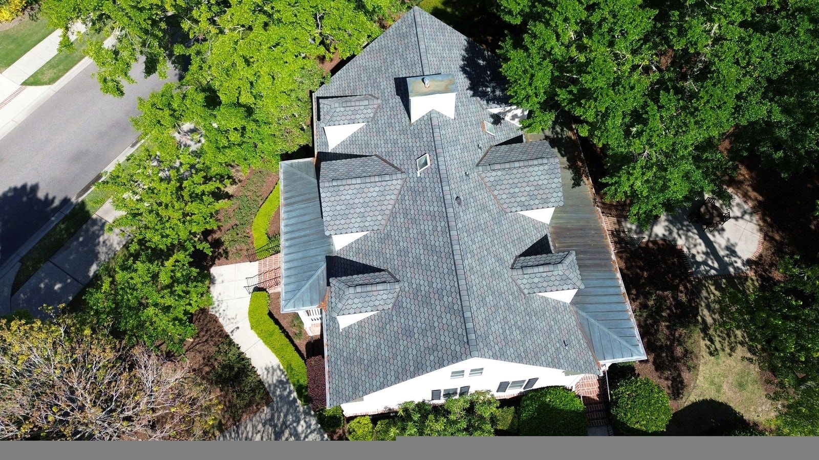 Aerial view of completed roof replacement on residential home in Bluffton SC