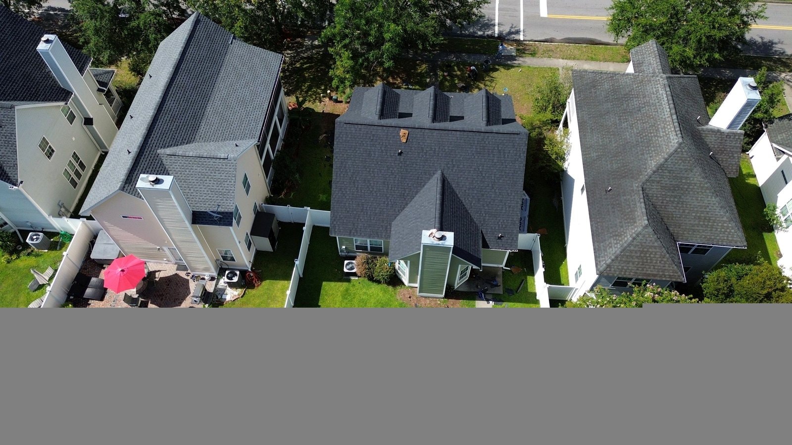 Aerial view of completed roof replacements across neighborhood in Bluffton SC